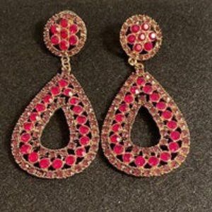 Red Rhinestone Gold-Tone Drop Statement Earrings